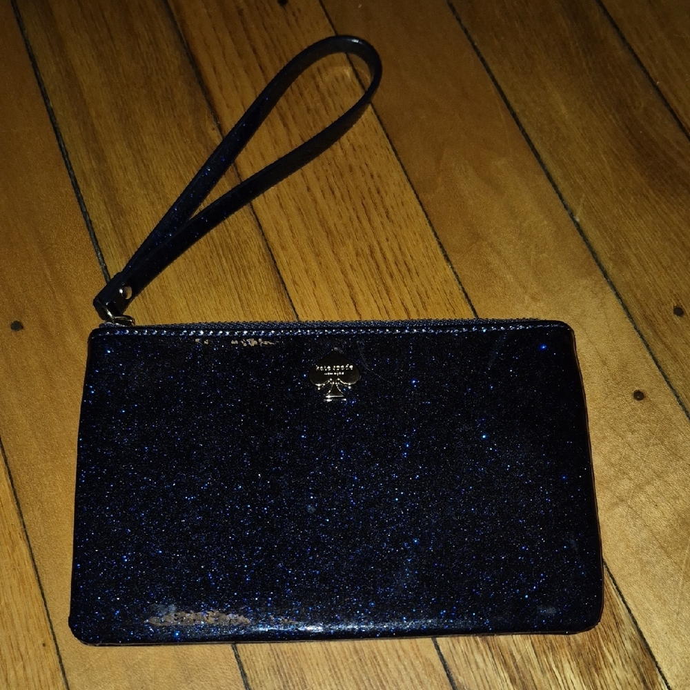 kate spade, ♤ Dark Blue Glitter Wristlet.  Pre-loved.